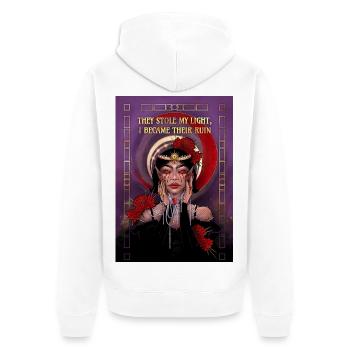 Grieving Queen - Unisex Premium Bio Zip Hoodie - Weiß - Hinten - Thijin (182cm)