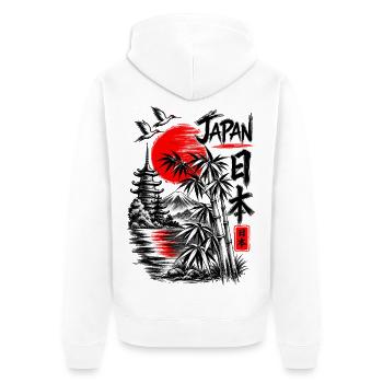 Japan – Land der aufgehenden Sonne - Unisex Premium Bio Zip Hoodie - Weiß - Hinten - Thijin (182cm)