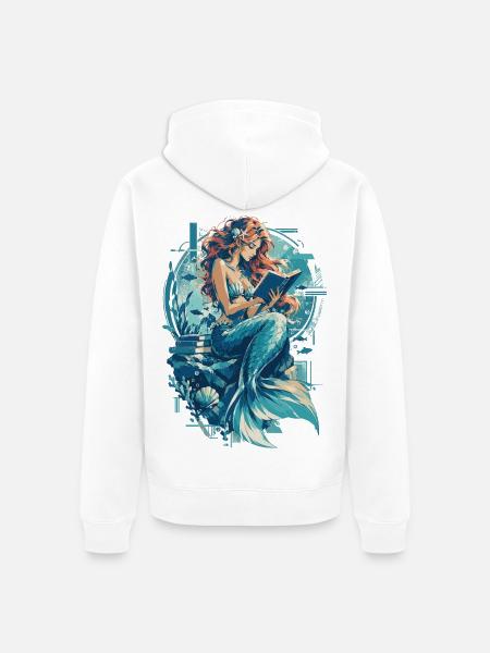 Meerjungfrau im Lesezauber: Bücherwurm - Unisex Premium Bio Zip Hoodie - Weiß