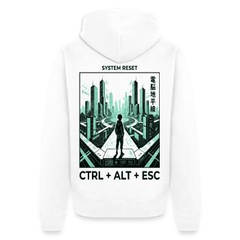 Cyberpunk Skyline Ctrl Alt Esc - Unisex Premium Bio Zip Hoodie - Weiß - Hinten - Thijin (182cm)