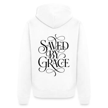 Saved_By_Grace_Black - Unisex Premium Bio Zip Hoodie - Weiß - Hinten - Thijin (182cm)
