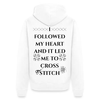 Folgte meinem Herzen bis zum Kreuzstich - Unisex Premium Bio Zip Hoodie - Weiß - Hinten - Thijin (182cm)