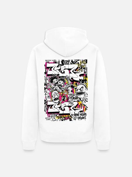 Neon-Graffiti auf urbaner Silhouette - Unisex Premium Bio Zip Hoodie - Weiß
