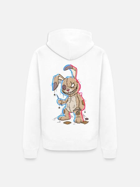 Ausgefranstes Nähkaninchen - Unisex Premium Bio Zip Hoodie - Weiß