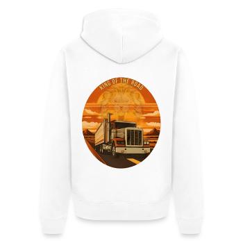 King Of The Road Lion Trucker Emblem - Unisex Premium Bio Zip Hoodie - Weiß - Hinten - Thijin (182cm)