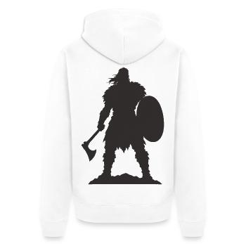 Wikinger Krieger mit Axt und Schild - Unisex Premium Bio Zip Hoodie - Weiß - Hinten - Thijin (182cm)