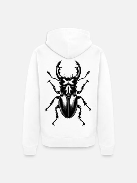Hirschkäfer – Detaillierte Schwarz Weiß Gravur - Unisex Premium Bio Zip Hoodie - Weiß