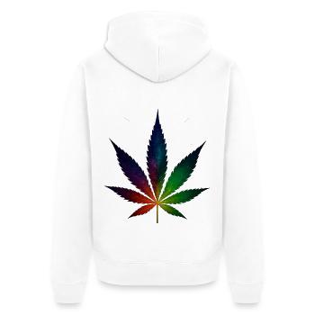 Galaxy Hanfblatt mit Sternschnuppen - Unisex Premium Bio Zip Hoodie - Weiß - Hinten - Thijin (182cm)