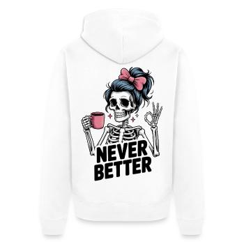 Messy Bun Kaffee Trinken Für Frauen Nie Besser - Unisex Premium Bio Zip Hoodie - Weiß - Hinten - Thijin (182cm)