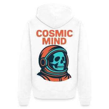 Cosmic Mind Astronaut Totenkopf - Unisex Premium Bio Zip Hoodie - Weiß - Hinten - Thijin (182cm)