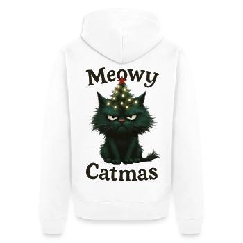 Meowy Catmas Grummelige Weihnachtskatze - Unisex Premium Bio Zip Hoodie - Weiß - Hinten - Thijin (182cm)