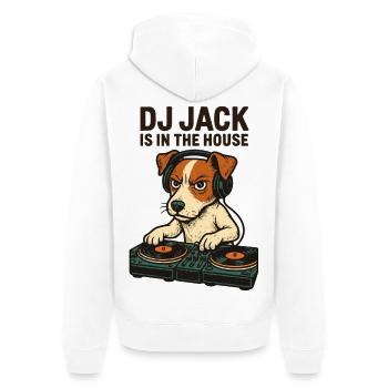 Jack Russell Terrier DJ Turntables Techno Geschenk - Unisex Premium Bio Zip Hoodie - Weiß - Hinten - Thijin (182cm)