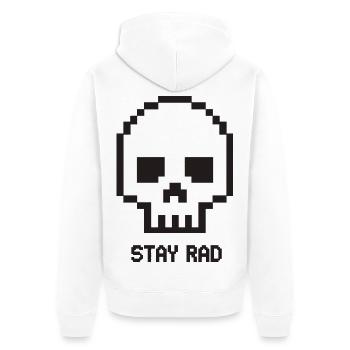 Pixel-Schädel Stay Rad - Unisex Premium Bio Zip Hoodie - Weiß - Hinten - Thijin (182cm)