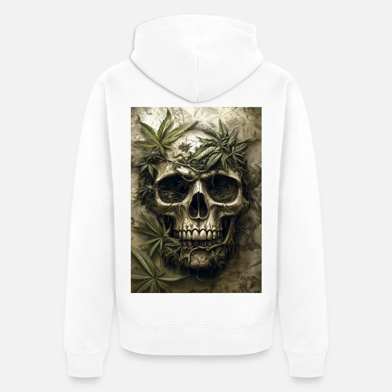Schädel mit Hanfblättern - Unisex Premium Bio Zip Hoodie - Weiß