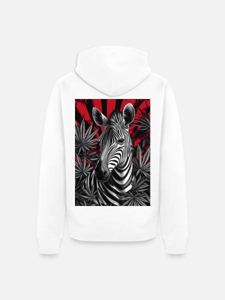 Zebra im Cannabis-Dschungel - Unisex Premium Bio Zip Hoodie - Weiß