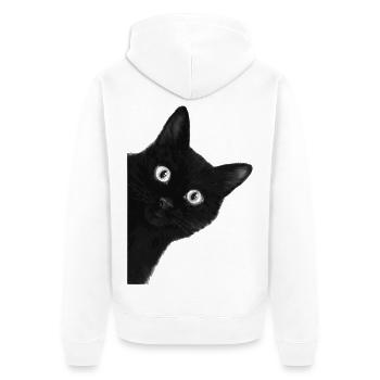 Wackeläugige schwarze Katze - Unisex Premium Bio Zip Hoodie - Weiß - Hinten - Thijin (182cm)