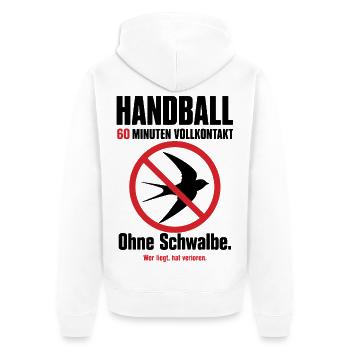 Handball Shirt – 60 Minuten Vollkontakt - Unisex Premium Bio Zip Hoodie - Weiß - Hinten - Thijin (182cm)