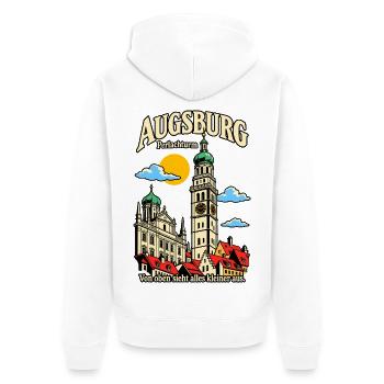 Augsburg Perlachturm von oben - Unisex Premium Bio Zip Hoodie - Weiß - Hinten - Thijin (182cm)