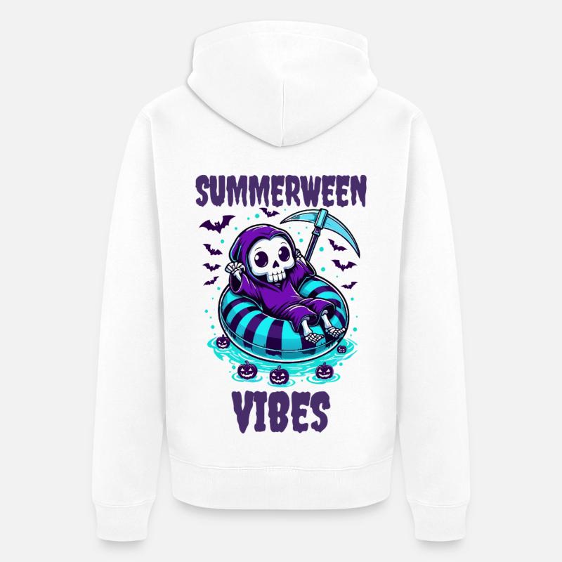 Summerween Vibes mit Sensenmann - Unisex Premium Bio Zip Hoodie - Weiß