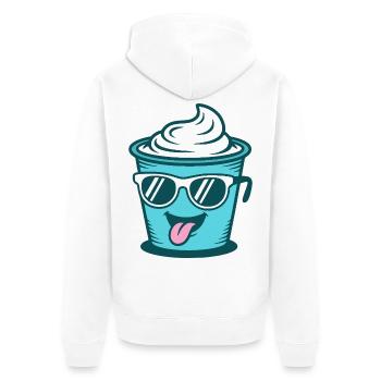 Crème Joghurt Sahne Eis - Becher mit Sonnenbrille - Unisex Premium Bio Zip Hoodie - Weiß - Hinten - Thijin (182cm)