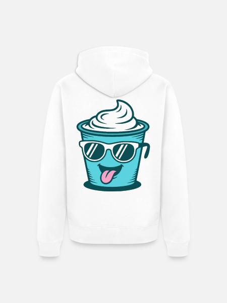 Crème Joghurt Sahne Eis - Becher mit Sonnenbrille - Unisex Premium Bio Zip Hoodie - Weiß
