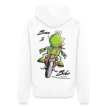 Born To Bike Frosch - Unisex Premium Bio Zip Hoodie - Weiß - Hinten - Thijin (182cm)