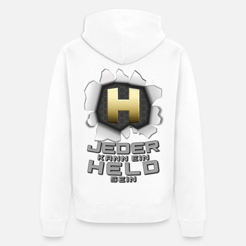 Jeder kann ein Held sein - Unisex Premium Bio Zip Hoodie - Weiß