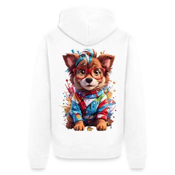 Süßer 3D Hund - Unisex Premium Bio Zip Hoodie - Weiß - Hinten - Thijin (182cm)