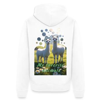 Two fluffy llamas alpacas in the meadow - Unisex Premium Organic Zip Hoodie - white - Back - Thijin (182cm)