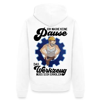 Arbeiter mit Werkzeug im Industriestil Werkstatt - Unisex Premium Bio Zip Hoodie - Weiß - Hinten - Thijin (182cm)
