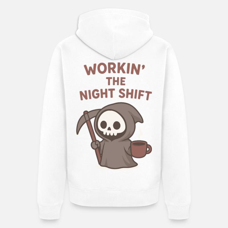 Nachtschicht Sensenmann Kaffee - Unisex Premium Bio Zip Hoodie - Weiß