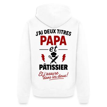 Papa Pâtissier Two Titles Humor - Unisex Premium Organic Zip Hoodie - white - Back - Thijin (182cm)