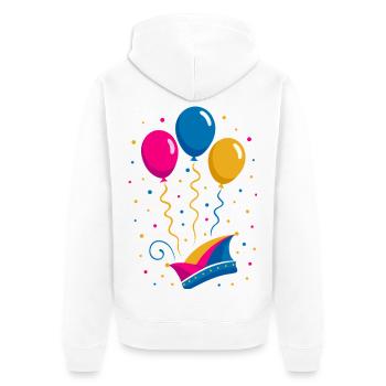 Karneval mit Narrenkappe und bunten Ballons - Unisex Premium Bio Zip Hoodie - Weiß - Hinten - Thijin (182cm)