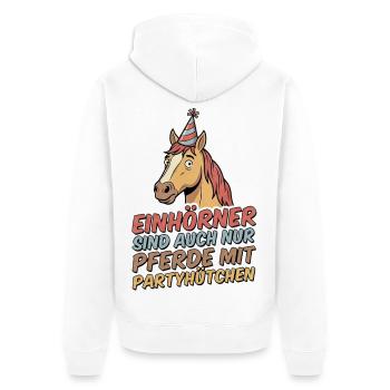 Cheval de fête avec chapeau - Veste à capuche bio Premium Unisexe - blanc - Dos - Thijin (182cm)