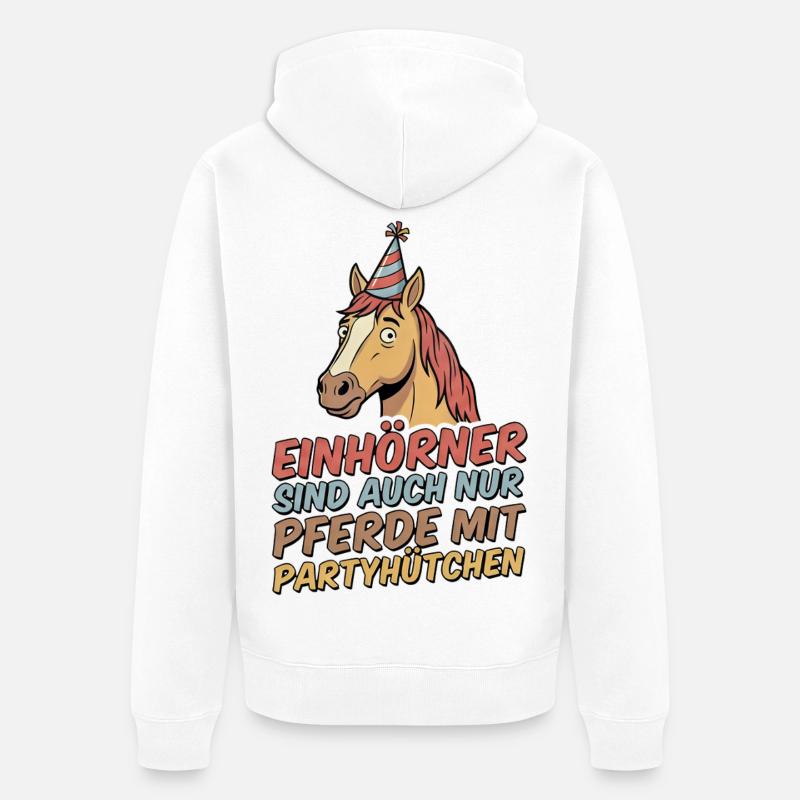 Partypferd mit Hut - Unisex Premium Bio Zip Hoodie - Weiß
