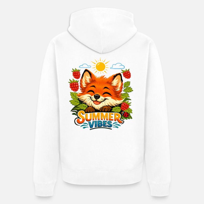 Imprimé d’été avec un renard - Veste à capuche bio Premium Unisexe - blanc
