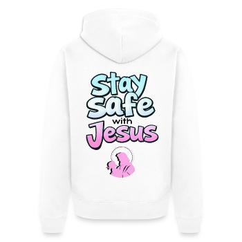 Bleib sicher, Jesus - Unisex Premium Bio Zip Hoodie - Weiß - Hinten - Thijin (182cm)