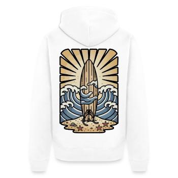Planche de Surf Bois Vagues Ocean Soleil Retro - Veste à capuche bio Premium Unisexe - blanc - Dos - Thijin (182cm)