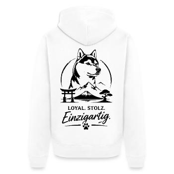 Loyal - Stolz und Einzigartig - Unisex Premium Bio Zip Hoodie - Weiß - Hinten - Thijin (182cm)