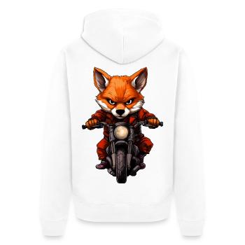 Motorrad Fuchs - Unisex Premium Bio Zip Hoodie - Weiß - Hinten - Thijin (182cm)