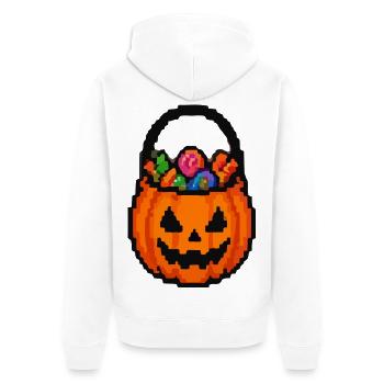 Halloween Kürbis mit Blumenkorb - Unisex Premium Bio Zip Hoodie - Weiß - Hinten - Thijin (182cm)