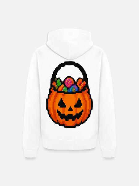 Halloween Kürbis mit Blumenkorb - Unisex Premium Bio Zip Hoodie - Weiß