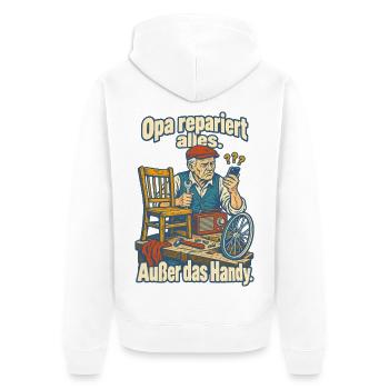 Opa repariert alles außer Handy - Unisex Premium Bio Zip Hoodie - Weiß - Hinten - Thijin (182cm)