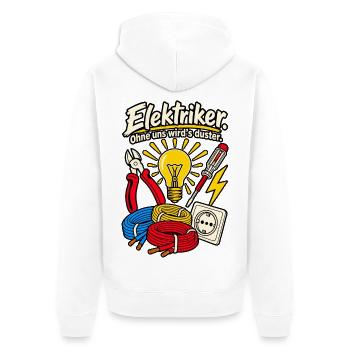Elektriker Ohne uns wird's duster - Unisex Premium Bio Zip Hoodie - Weiß - Hinten - Thijin (182cm)