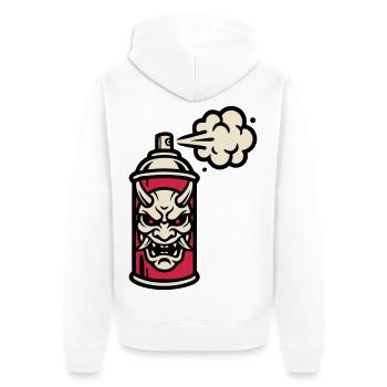 Oni Maske Spraydose Grafik - Unisex Premium Bio Zip Hoodie - Weiß - Hinten - Thijin (182cm)
