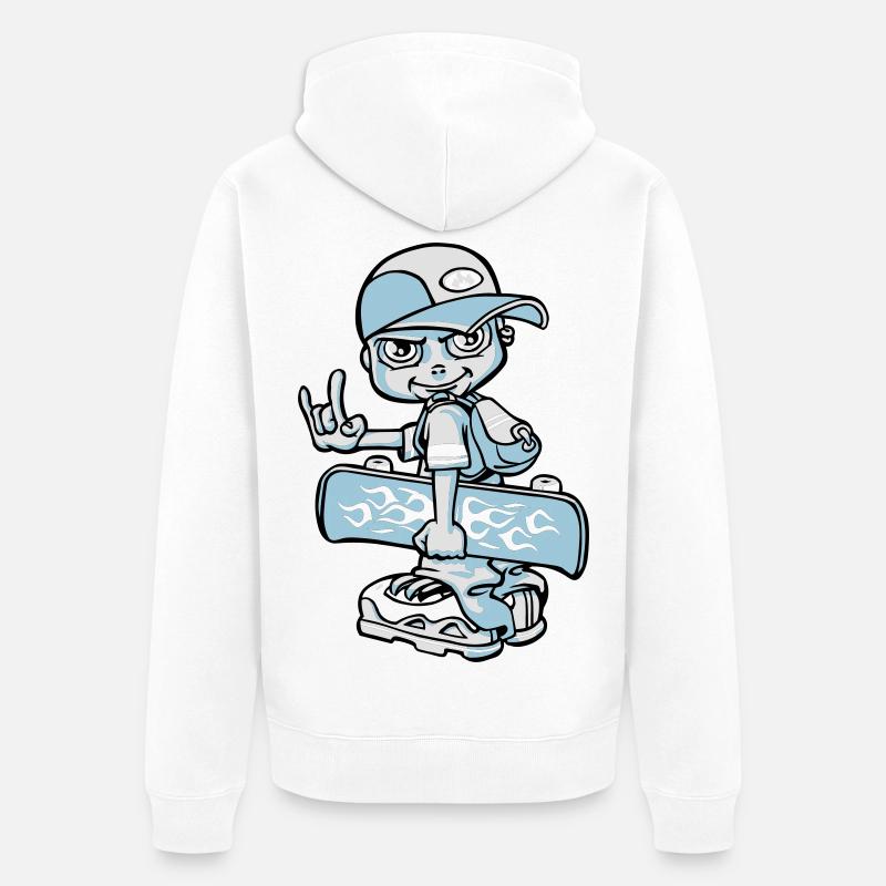 Garçon et son skateboard flex - Veste à capuche bio Premium Unisexe - blanc