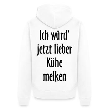 Ich würd jetzt lieber Kühe melken - Unisex Premium Bio Zip Hoodie - Weiß - Hinten - Thijin (182cm)