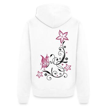 Florale Ranke mit Blüten und Schmetterling - Unisex Premium Bio Zip Hoodie - Weiß - Hinten - Thijin (182cm)