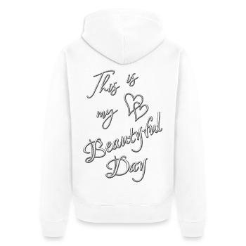 MEIN TAG - Unisex Premium Bio Zip Hoodie - Weiß - Hinten - Thijin (182cm)