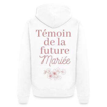 Témoin future Mariée. EVJF Enterrement célibataire - Veste à capuche bio Premium Unisexe - blanc - Dos - Thijin (182cm)